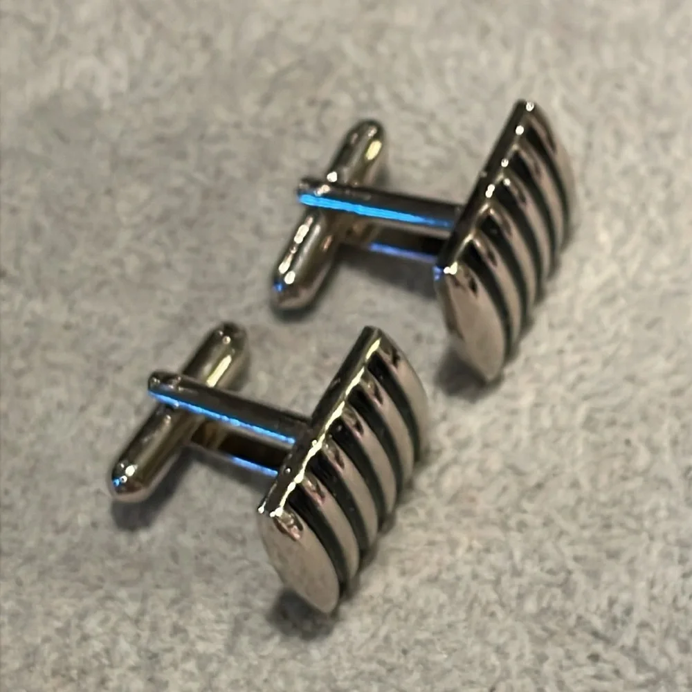 Vertical Stripe Silver & Black Cuff Links